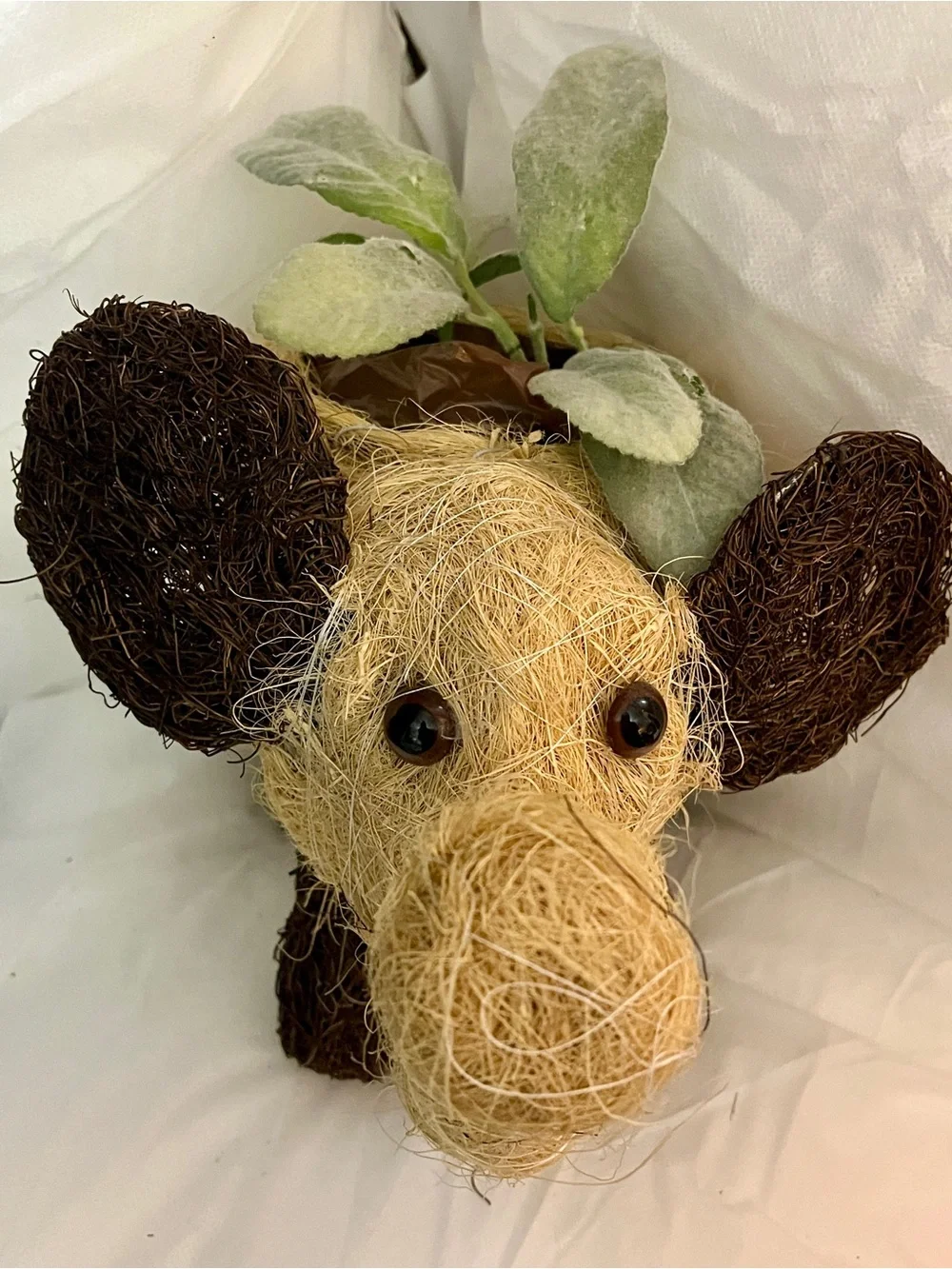 Elephant Woven Fiber Planter Basket Animal Decorative Plant Holder Rustic Décor